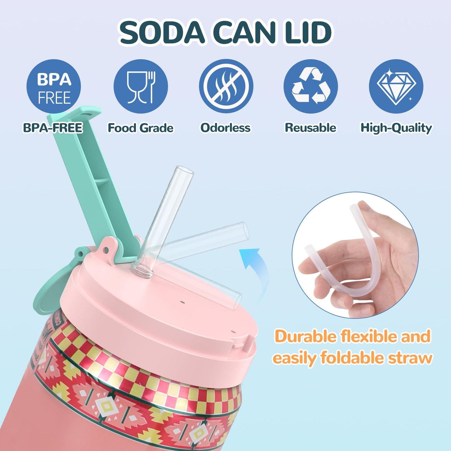 Dosendeckel mit Strohhalm, 4er-Pack, wiederverwendbar, BPA-frei, auslaufsicher und luftdicht, einfach zu verwenden, passend für Dosen der Größen S/M/L für Limonade, Bier, Saft und Sprudelwasser.