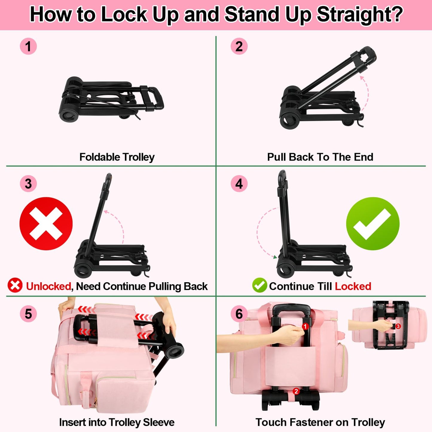 SIYNPAV Rollende Lehrertasche mit Akkordeon-Aktenorganizer, USB-Anschluss und 15,6-Zoll-Laptopfach, rollbare Lehrertasche mit abnehmbarem Trolley zur Aufbewahrung von Unterrichts- und Büromaterialien (Pink)