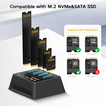 SEINIKAY M.2 Dock mit Lüfter für NVMe SATA SSD, werkzeugloser 4-Bay-NVMe-Kartenleser mit Kontrollleuchte, 10 Gbit/s Geschwindigkeit (keine Klonfunktion)