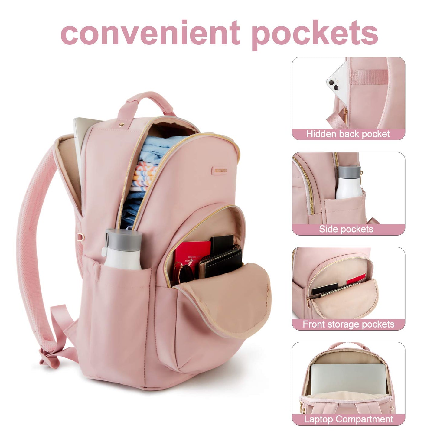 LIGHT FLIGHT Laptop-Rucksack für Damen, Reiserucksack für 17,3-Zoll-Laptops, ideal für Arbeit, Reisen und Uni, Größe L, Pink 