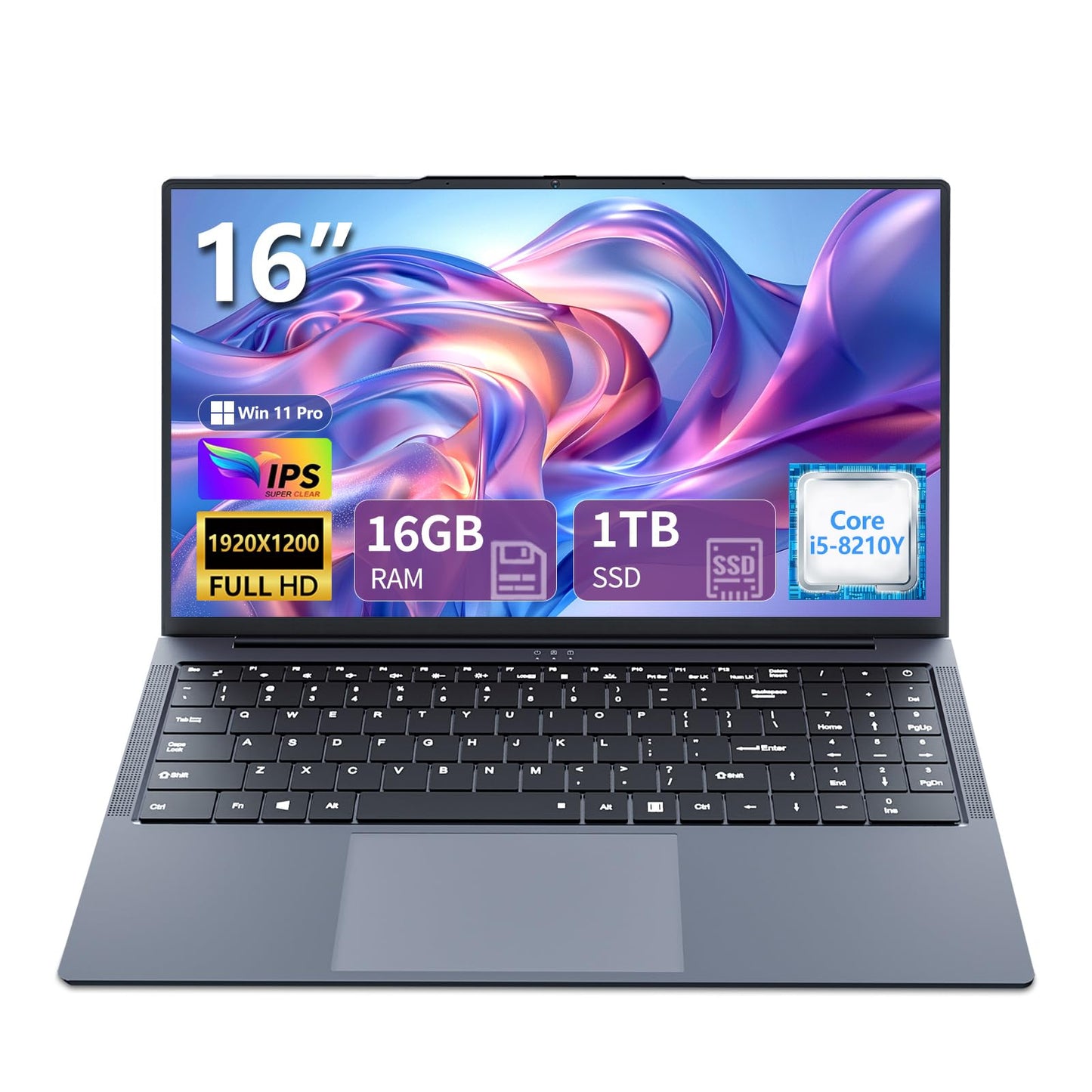 Omnica 2025 Laptop i5, 16-Zoll-Laptop mit bis zu 3,60 GHz, 16 GB RAM, 1 TB SSD, FHD-Display (1920 x 1200), 180°-Öffnungswinkel, Tastatur mit Hintergrundbeleuchtung – ideal für Studenten und Büroangestellte.