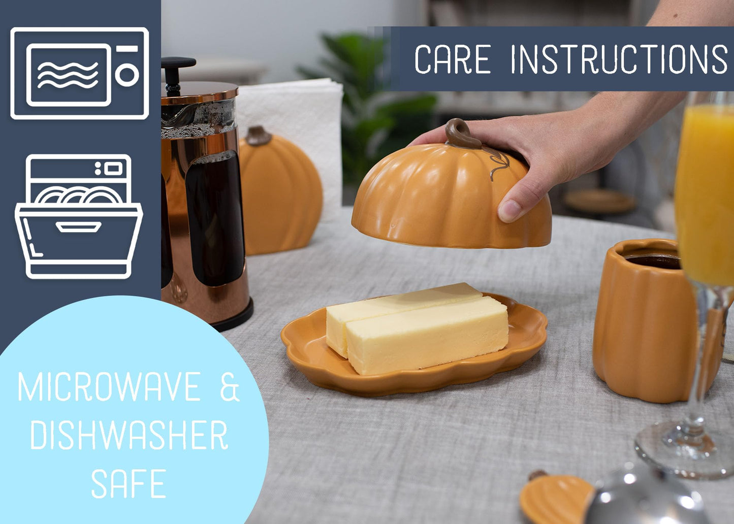 Nat &amp; Jules Butterdose in Kürbisform, 20 x 15 cm, Keramik, gewellter Deckel: Ideal für die Tischdekoration zu Thanksgiving, Halloween und als herbstliche Dekoration für drinnen, Orange