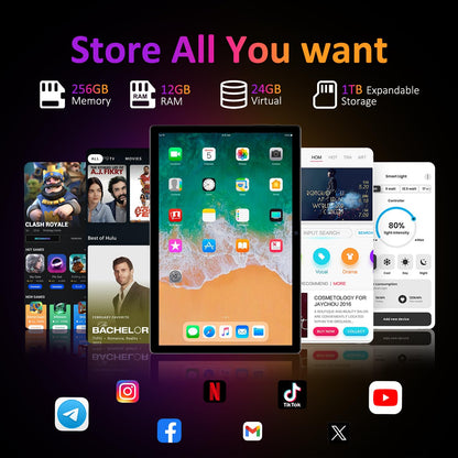 POWMUS Tablets 2025, 14 Zoll, Android 14, 36 GB RAM, 256 GB Speicher (erweiterbar auf 1 TB), 2K-Display, 8-Kern-Prozessor, 11580 mAh Akku, 4 Lautsprecher, 5-GHz-WLAN, inklusive Stifthülle – Schwarz