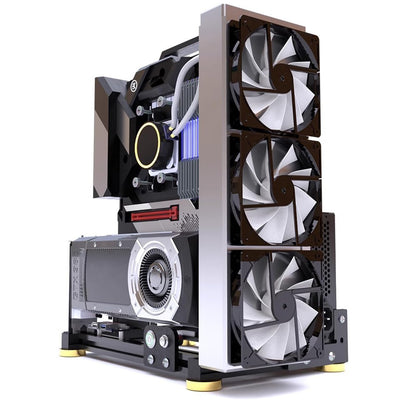 PC-Testbench mit offenem Rahmen, DIY-Motherboard-Gehäuse-Rack aus Aluminium, unterstützt ITX/MATX/ATX (ATX) 120 240 360, Flüssigkeitskühlung, vertikales Übertakten