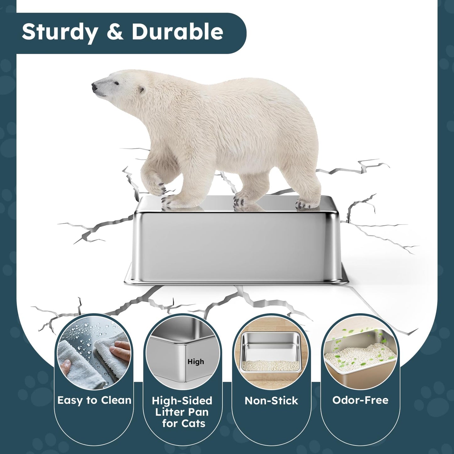 Katzentoilette aus Edelstahl – Hochwandige Metall-Katzentoilette für Katzen, Kaninchen und andere Haustiere, antihaftbeschichtet, geruchsneutral, leicht zu reinigen, spritzwassergeschützt, robust und langlebig.
