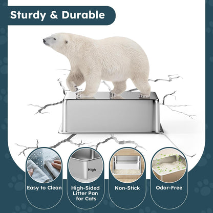 Katzentoilette aus Edelstahl – Hochwandige Metall-Katzentoilette für Katzen, Kaninchen und andere Haustiere, antihaftbeschichtet, geruchsneutral, leicht zu reinigen, spritzwassergeschützt, robust und langlebig.