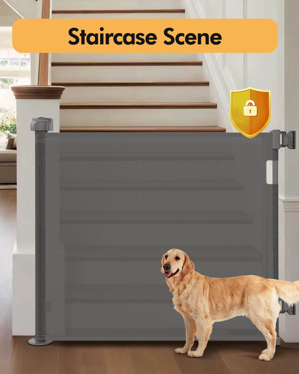 Einziehbares Babygitter für Treppen und Türen, 140 cm breit x 85 cm hoch, einfach zu installierendes Netz-Hundegitter für den Innen- und Außenbereich, Haustier- und Hundesicherheitsgitter für Flure (Grau)