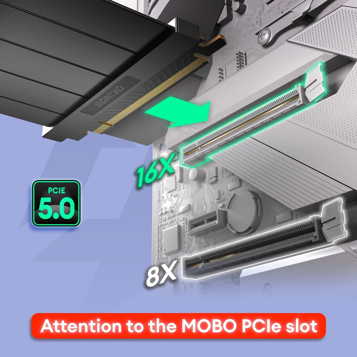 Okinos PCIe 5.0 Riser-Kabel, 64 GB/s für RTX 5090 und RX 9070 GPU, PCIe-Erweiterungskarte, abwärtskompatibel mit PCIe 4.0 und 3.0, 200 mm, Schwarz