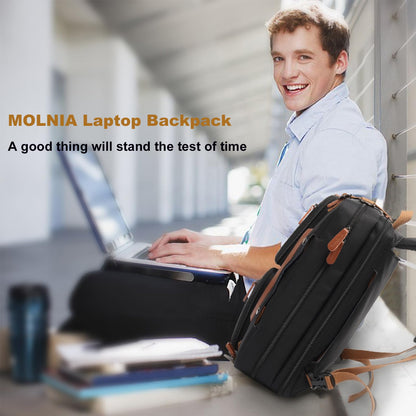 MOLNIA 3-in-1-Laptoptasche für Herren, 17,3-Zoll-Arbeitstasche für Herren, Laptop-Rucksack, Aktentasche, Umhängetasche, Computertasche für Laptops für Damen und Herren, Schwarz 