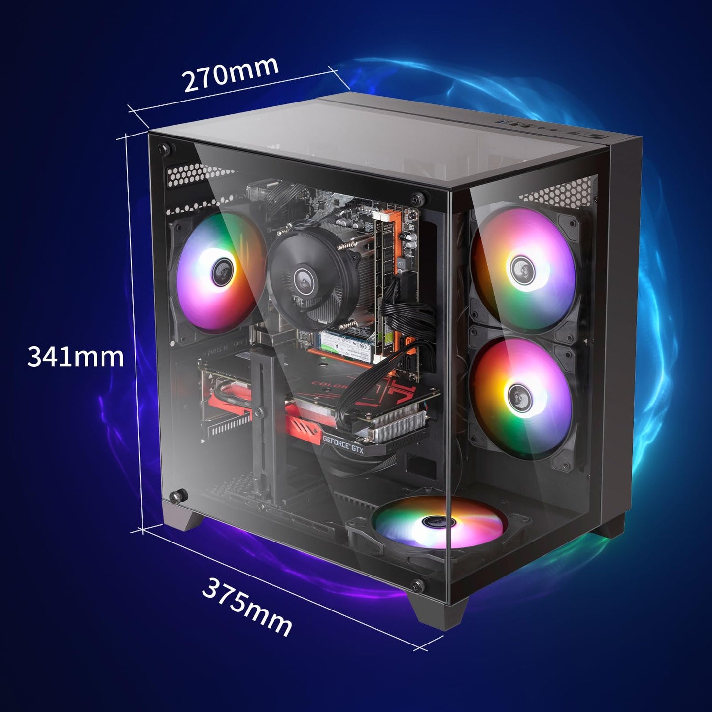 Vorkonfigurierter Gaming-PC, Intel Core i5 Desktop-Prozessor (3,2–3,6 GHz), RX550-Grafikkarte (4 GB GDDR5-Videospeicher), 16 GB RAM, 512 GB NVMe SSD, Wi-Fi 5, 4 RGB-Lüfter, Windows 11