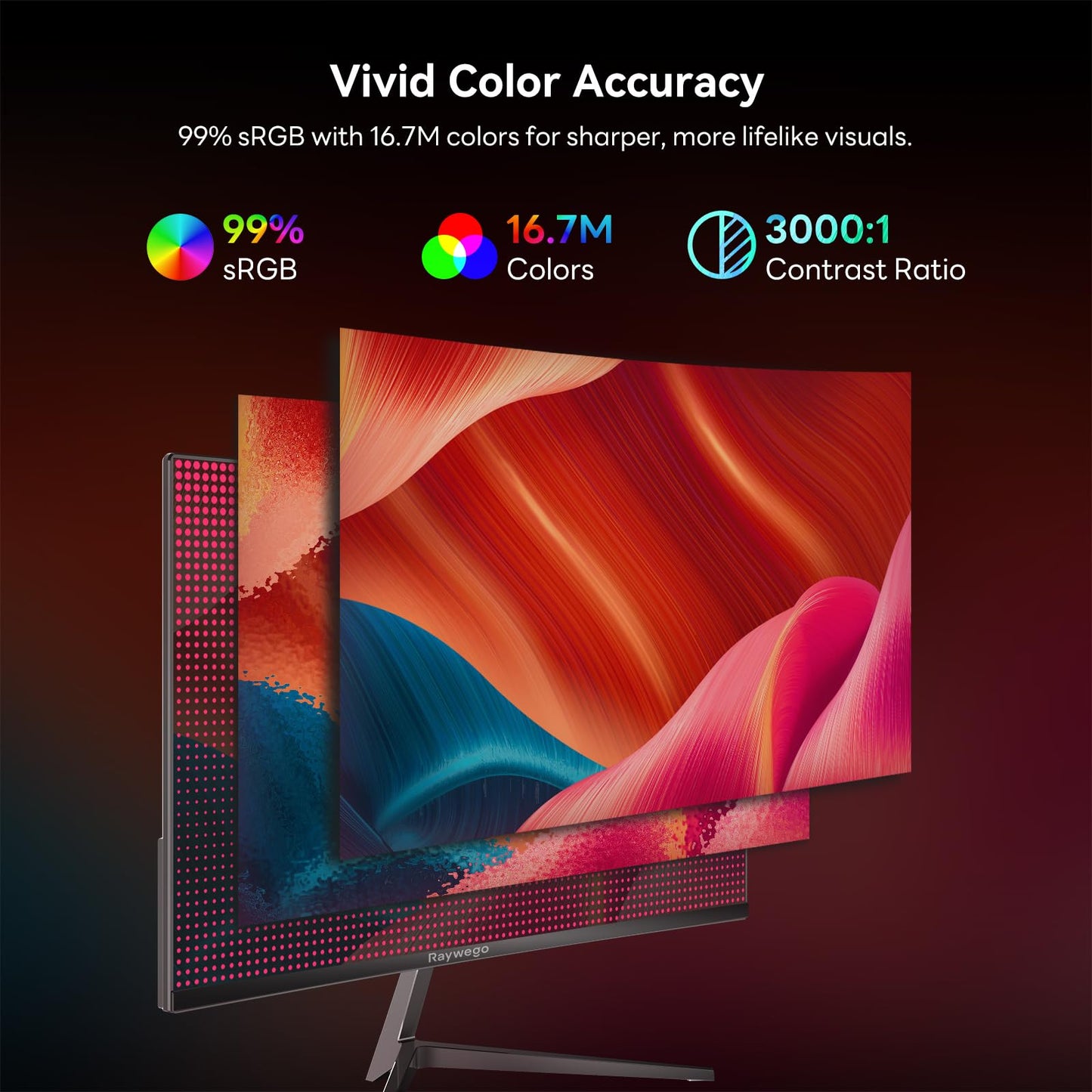 Raywego 24 inch Curved Monitor 100Hz 1ms, Computer Gaming Monitor FHD 1920×1080P,3000:1 Contrast Ratio, with FreeSync & Eye-Care Technology, HDMI×1,VGA×1 for Gaming Home Office,Wall Mount Install