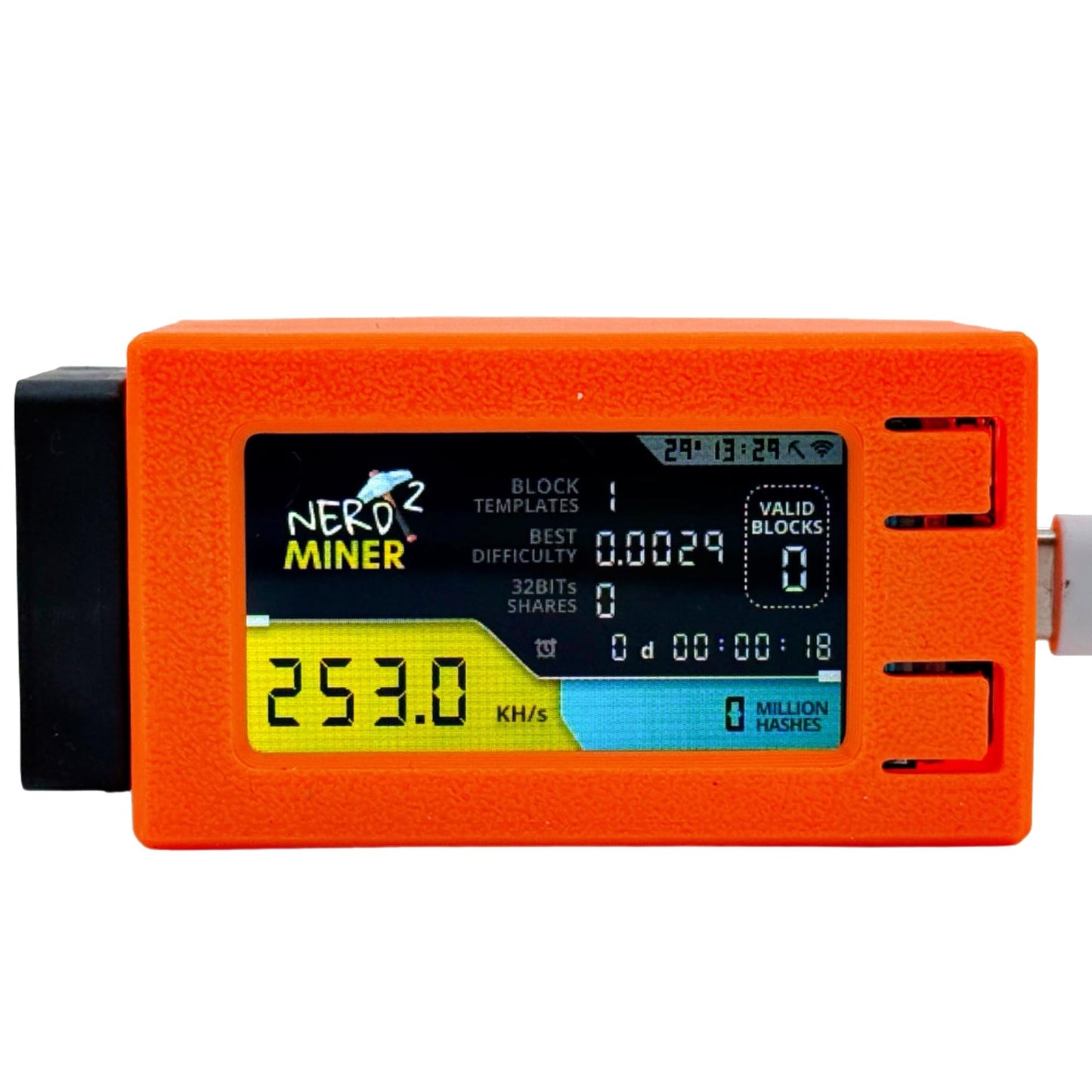 NerdMiner V2pro 250KH/s Upgrade von 78k auf 250k Mini-Lotterie BTC Miner Solo Miner Smart Lucy Miner Gewinnen Sie 6,25 BTC mit Fan BTC Table Gadget