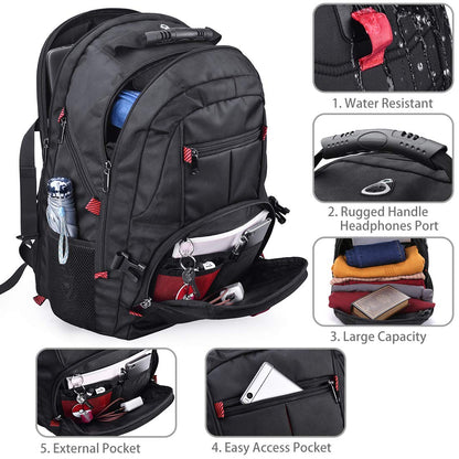 NUBILY Laptop-Rucksack, 17 Zoll, wasserdicht, extra groß, TSA-konform, diebstahlsicher, ideal für Uni, Business und Freizeit, mit USB-Ladeanschluss, Gaming-Rucksack für Damen und Herren, Schwarz, 45 l