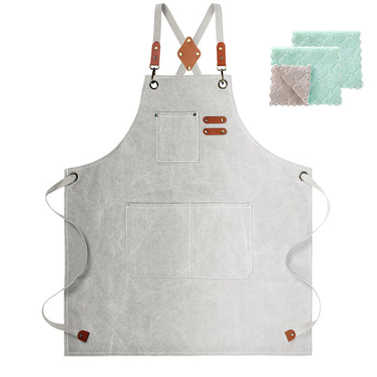 ZOMAO Kochschürze, Baumwoll-Canvas-Schürze mit gekreuztem Rückenteil und Taschen für Damen und Herren, verstellbare Träger und große Taschen, Küchenschürze zum Kochen und Backen 