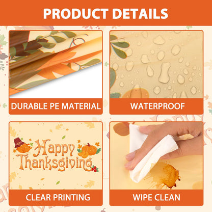 SUNCHARM Einweg-Tischdecken für Thanksgiving, 3-teilig – Rechteckige Kunststoff-Tischdecke mit Kürbismotiv, 137 x 274 cm (54 x 108 Zoll)