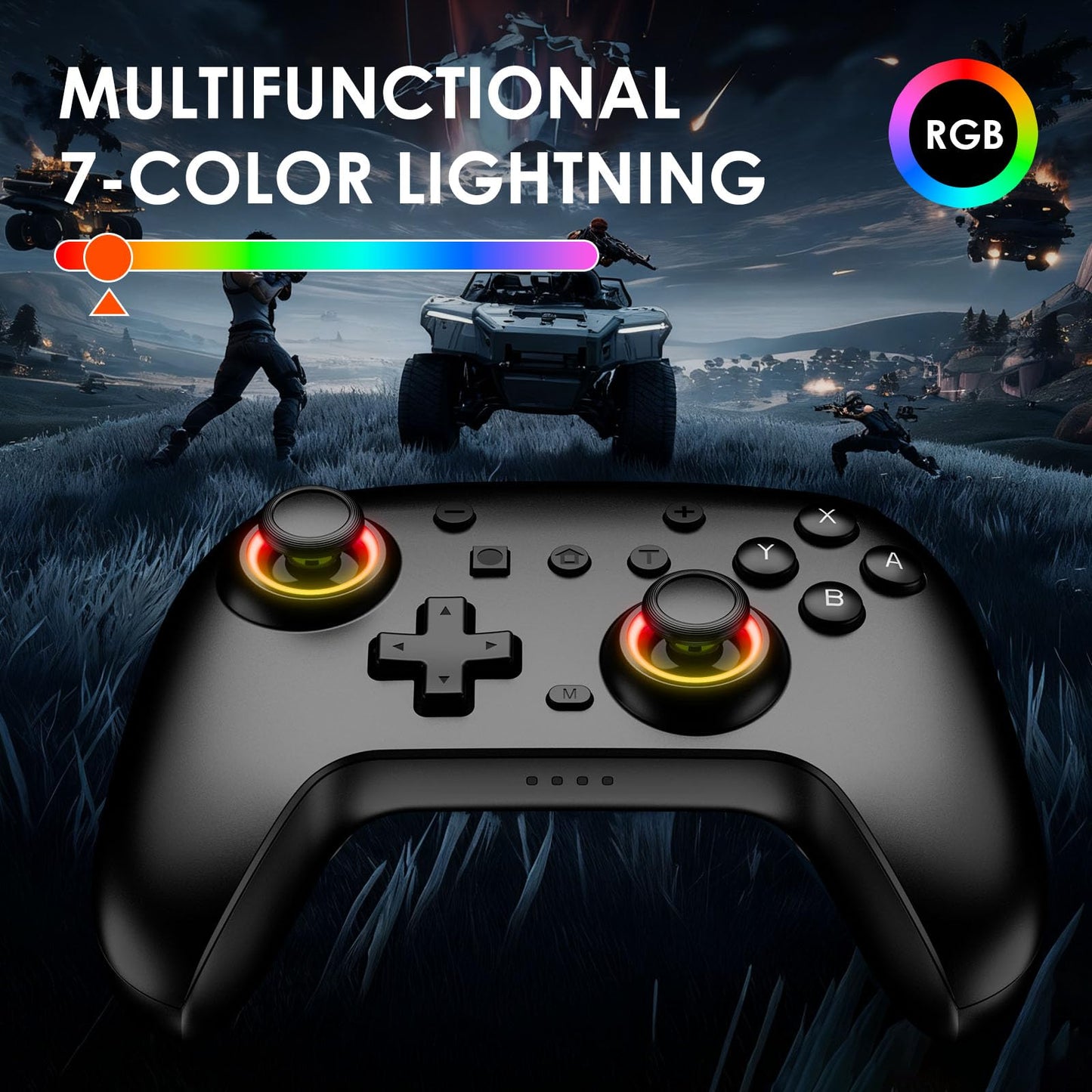 RGB-Switch-Controller-Set (2er-Pack) mit Ladestation, kabelloser Switch Pro Controller für Switch 2 oder 1/Lite/OLED, Gamecontroller mit Hall-Effekt-Joystick, Bewegungssensor, Dual-Vibration, Screenshot-Funktion und Kabel