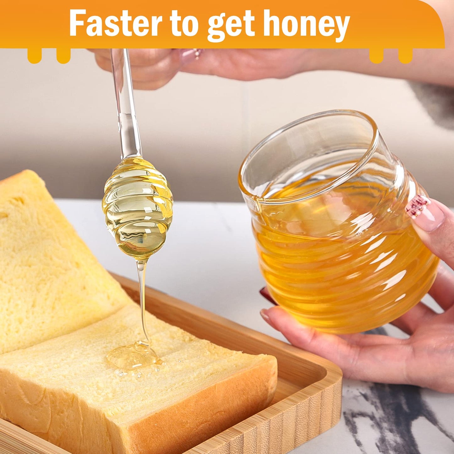 SlZKADY Honigglas mit Schöpflöffel und Deckel, Honigtopf aus Glas, Honigbehälter aus Klarglas für die Küche, zur Aufbewahrung von Honig und Sirup, leicht zu reinigen