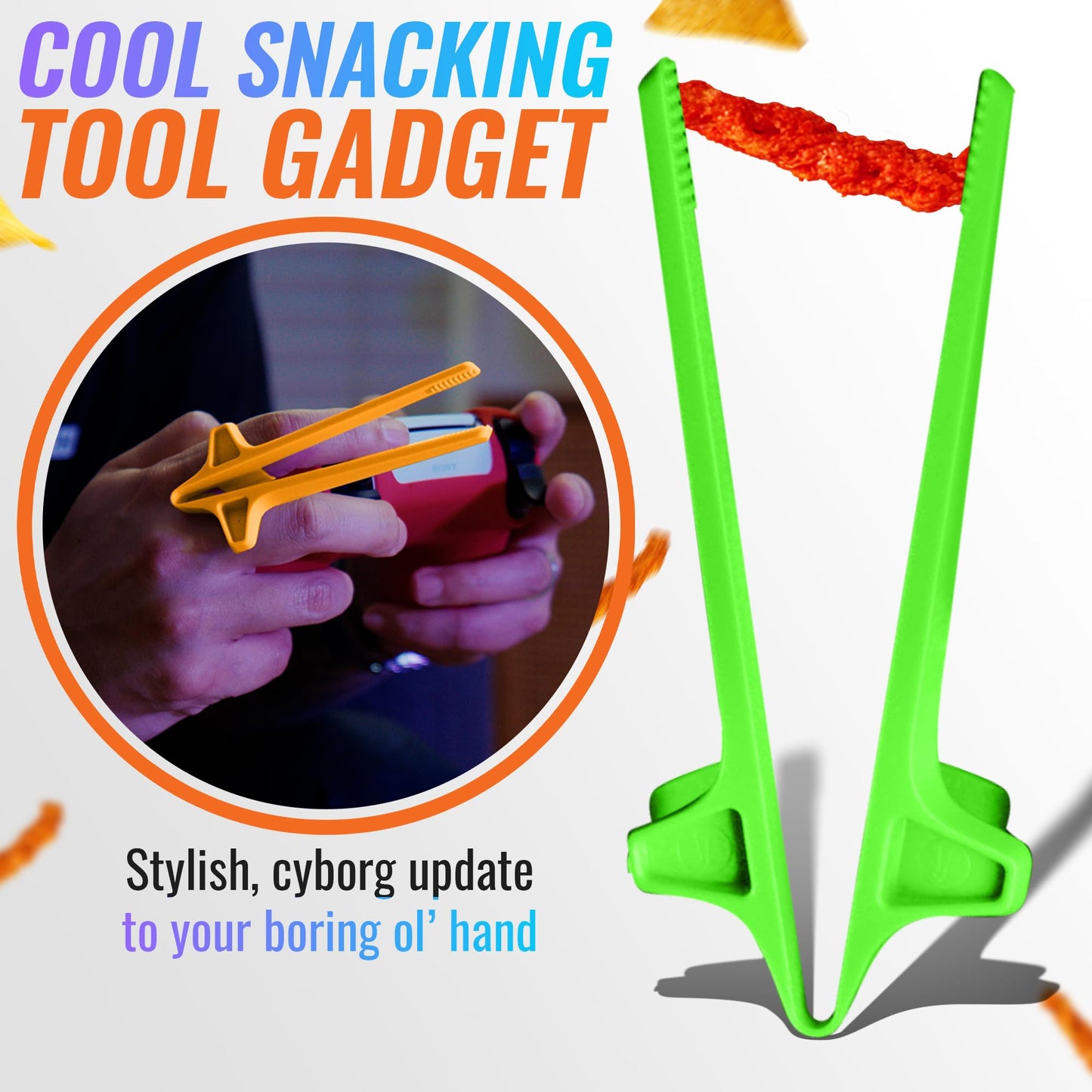 SNACTIV LITE Finger-Essstäbchen für Gamer, 4er-Set in Neon – bekannt aus der TV-Show „Shark Tank“! Das offizielle Snack-Tool der Zukunft – Snacks und Chips einfach genießen – die innovative Lösung für Gaming-Snacks.