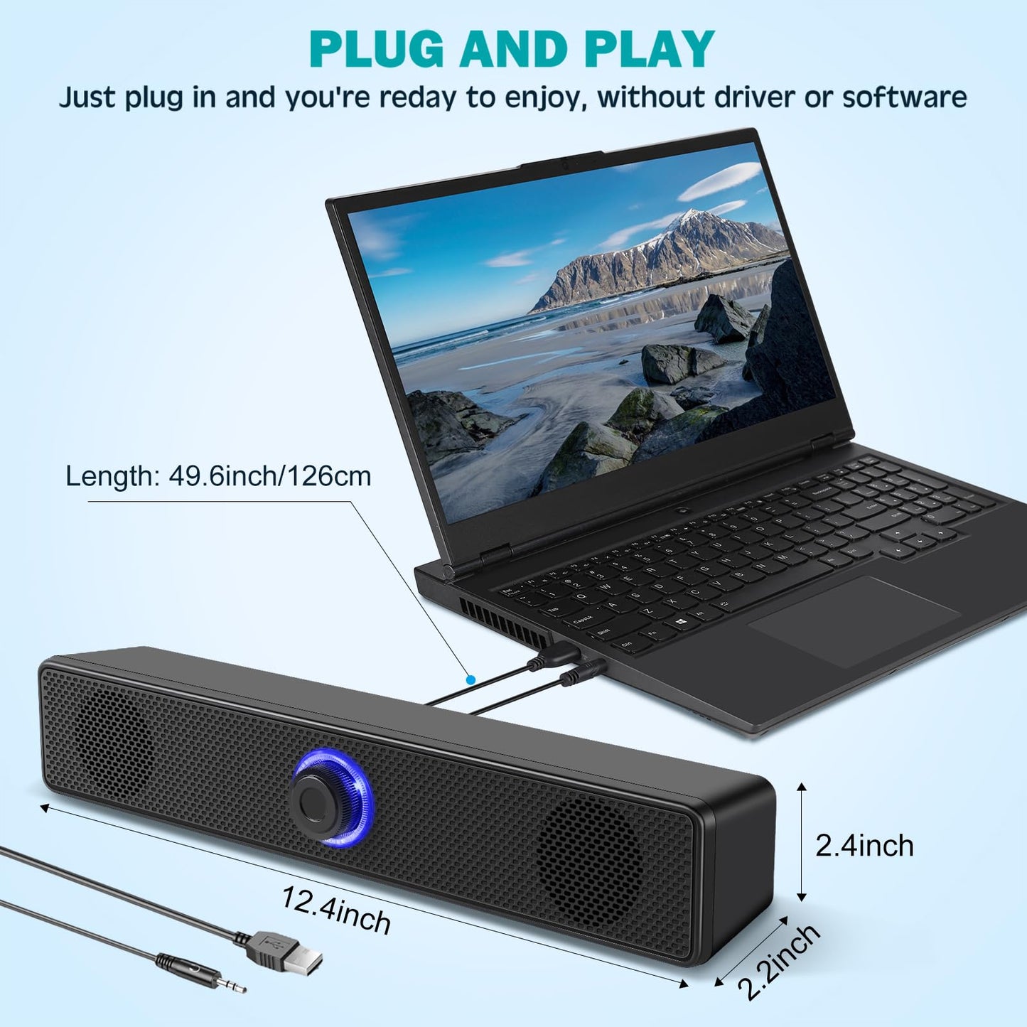 TAOTOSUNE Computerlautsprecher, USB-betriebene PC-Lautsprecher, kabelgebundene Stereo-Desktop-Lautsprecher mit 3,5-mm-Audiostecker (ohne Bluetooth) für Computer, Desktop-PC, Laptop, Tablet, Mobiltelefon [Version 2025]