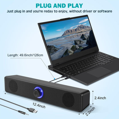 TAOTOSUNE Computerlautsprecher, USB-betriebene PC-Lautsprecher, kabelgebundene Stereo-Desktop-Lautsprecher mit 3,5-mm-Audiostecker (ohne Bluetooth) für Computer, Desktop-PC, Laptop, Tablet, Mobiltelefon [Version 2025]