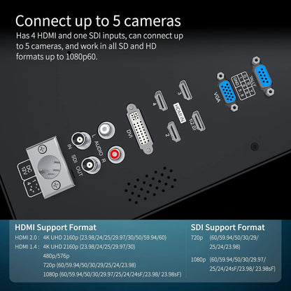 SEETEC 4K156-9HSD 15,6-Zoll-Broadcast-LCD-Monitor mit IPS-UHD-Display (3840 x 2160), SDI-Ein- und -Ausgang, 4 HDMI-Eingängen und Quad-Split-Display 
