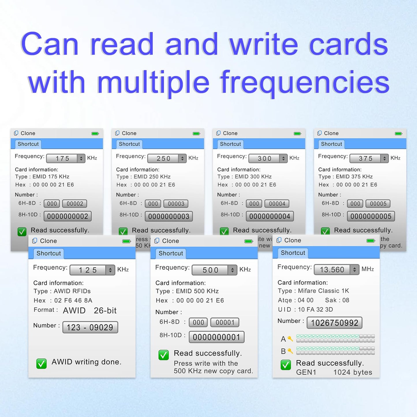 XIXEI X7 NFC RFID Kartenkopierer, Lesegerät, Schreibgerät, Duplikator für Multifrequenz-Lese- und Schreibvorgänge, Smartcard-Programmierkarte (5 wiederbeschreibbare Karten, 5 UID-Schlüsselanhänger, 5 T5577-Schlüsselanhänger)