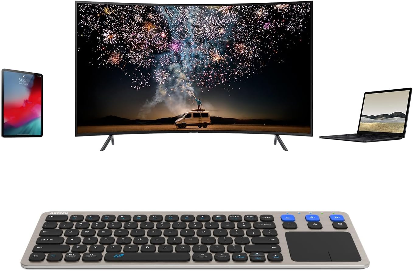 Arteck Universal 2,4-GHz-Funk- und Bluetooth-Touch-TV-Tastatur für verschiedene Geräte mit einfacher Mediensteuerung und integriertem Touchpad für Smart-TVs, TV-Boxen, TV-Computer, Macs und HTPCs 
