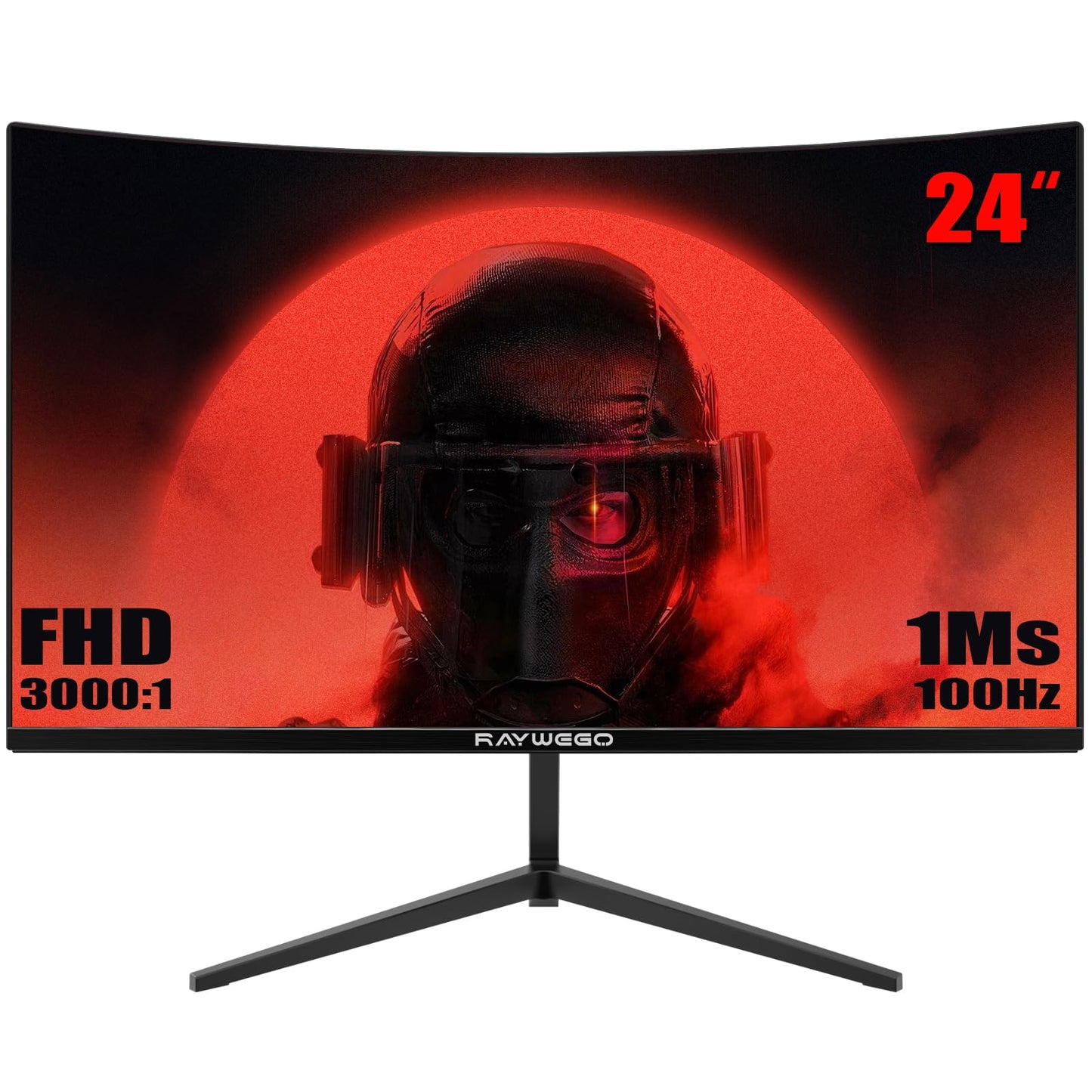 Raywego 24 inch Curved Monitor 100Hz 1ms, Computer Gaming Monitor FHD 1920×1080P,3000:1 Contrast Ratio, with FreeSync & Eye-Care Technology, HDMI×1,VGA×1 for Gaming Home Office,Wall Mount Install