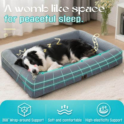 TaiBest Wasserdichte Memory-Schaum-Hundebetten für extra große Hunde, rutschfeste orthopädische Hundebetten, waschbares Sofa-Haustierbett mit abnehmbarem Bezug (Grau, X-Large)