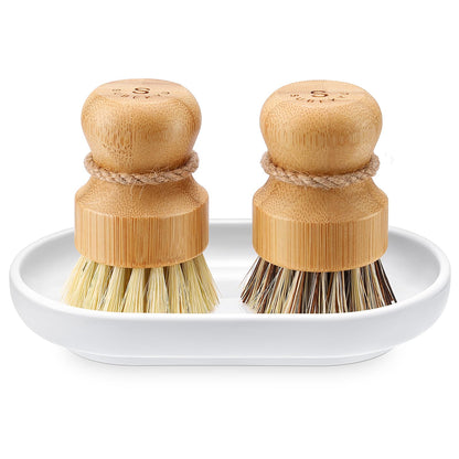 SUBEKYU Bambus-Spülbürste für die Küchenspüle, natürliche Holz-Spülbürste mit Sisalborsten für die Haushaltsreinigung, Gusseisentöpfe, Pfannen und Gemüse 
