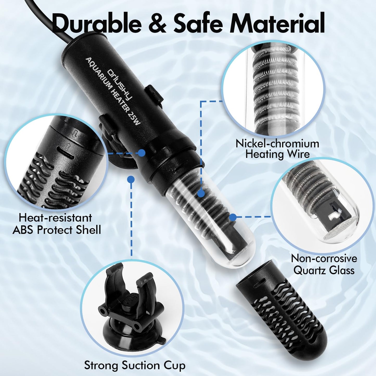 Orlushy 25W Kleiner Tauchheizer für Aquarien, Konstanttemperatur-Heizung für Betta-Fische (78℉) für 1-6 Gallonen Süß- und Meerwasseraquarien