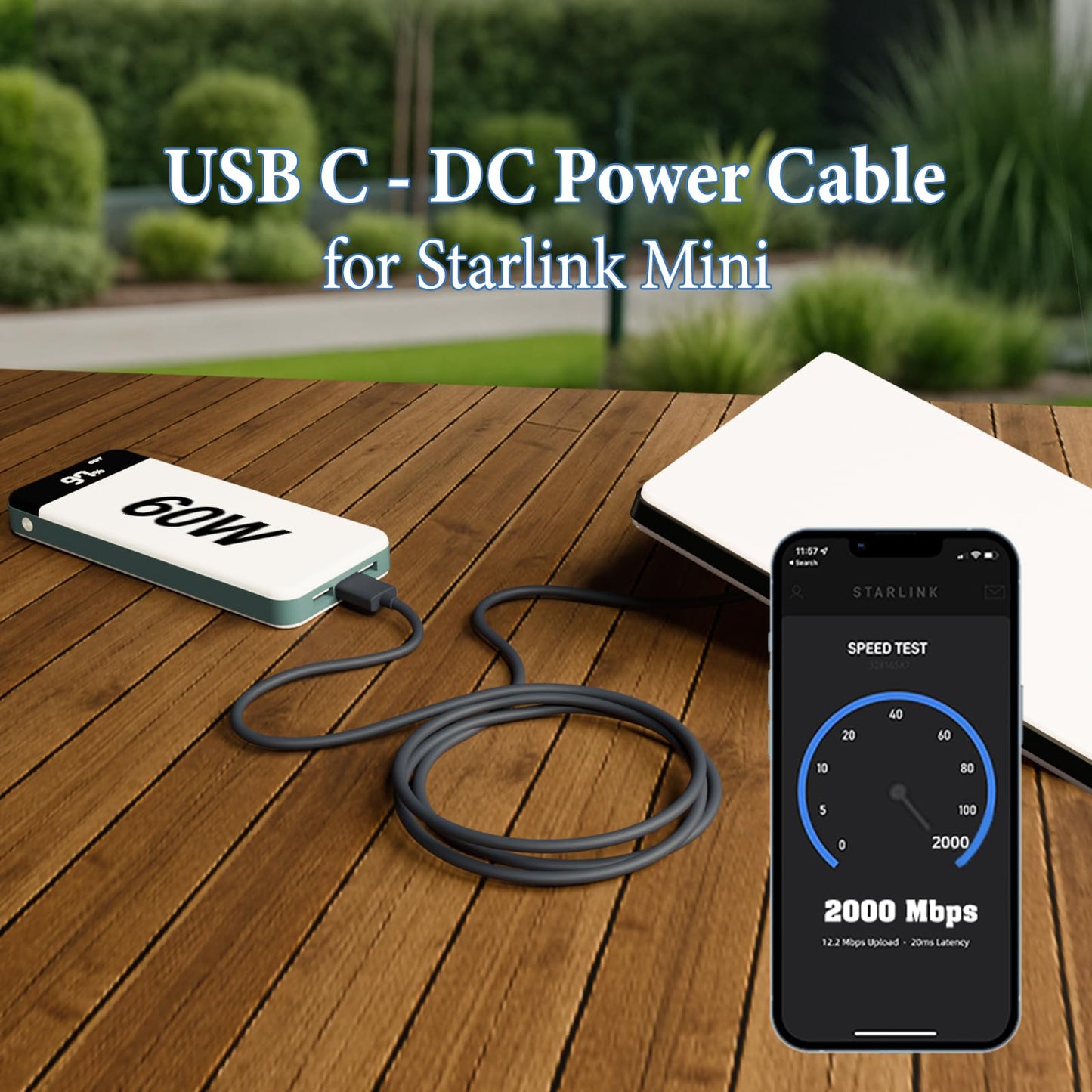 Nedul Starlink Mini USB-C auf DC-Stromkabel, 2 m (6,5 ft) Starlink Mini Typ-C auf Stromkabel, PD 20V Typ-C Eingang auf DC Stecker Ausgang Wasserdicht, Kompatibel mit 65W+ PD 20V Protokoll Netzteil/Stromquelle (2M)