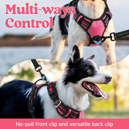 rabbitgoo Dog Harness for Large Dogs, No Pull Pet Vest with 3 Buckles, Adjustable Soft Padded Pet Harness with Easy Control Handle and Reflective Strips, Pink, L