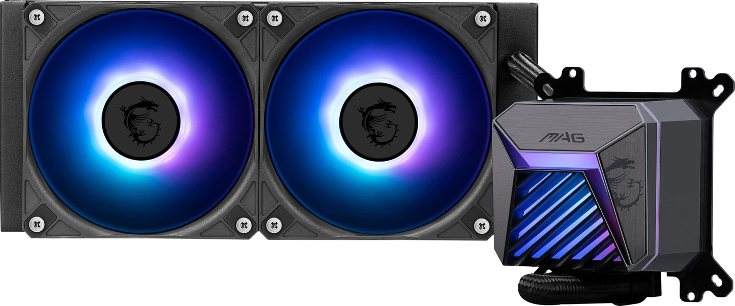 MSI MAG CORELIQUID A15 240 – AIO ARGB CPU-Flüssigkeitskühler – 240-mm-Radiator – LGA 1851-kompatibel – Zwei 120-mm-ARGB-PWM-Lüfter, Schwarz