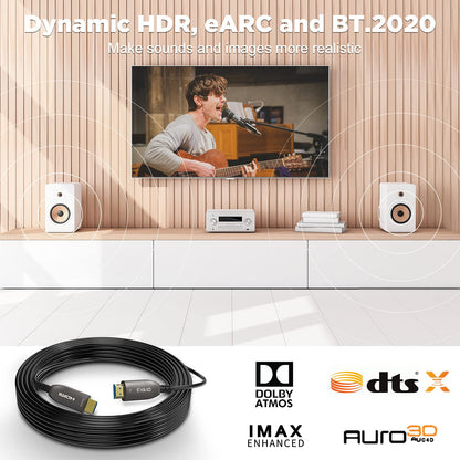 Glasfaser-HDMI-Kabel, 30 Meter, HDMI 2.0, 18 Gbit/s, unterstützt 4K bei 60 Hz, 4:4:4/4:2:2/4:2:0, HDR10, Dolby Vision, HDCP 2.2, ARC, 3D, schlank und flexibel 