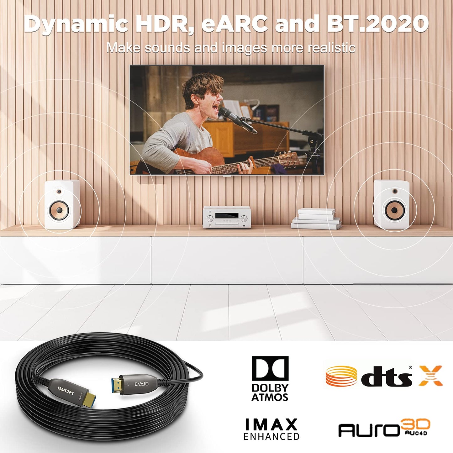 Glasfaser-HDMI-Kabel, 30 Meter, HDMI 2.0, 18 Gbit/s, unterstützt 4K bei 60 Hz, 4:4:4/4:2:2/4:2:0, HDR10, Dolby Vision, HDCP 2.2, ARC, 3D, schlank und flexibel 