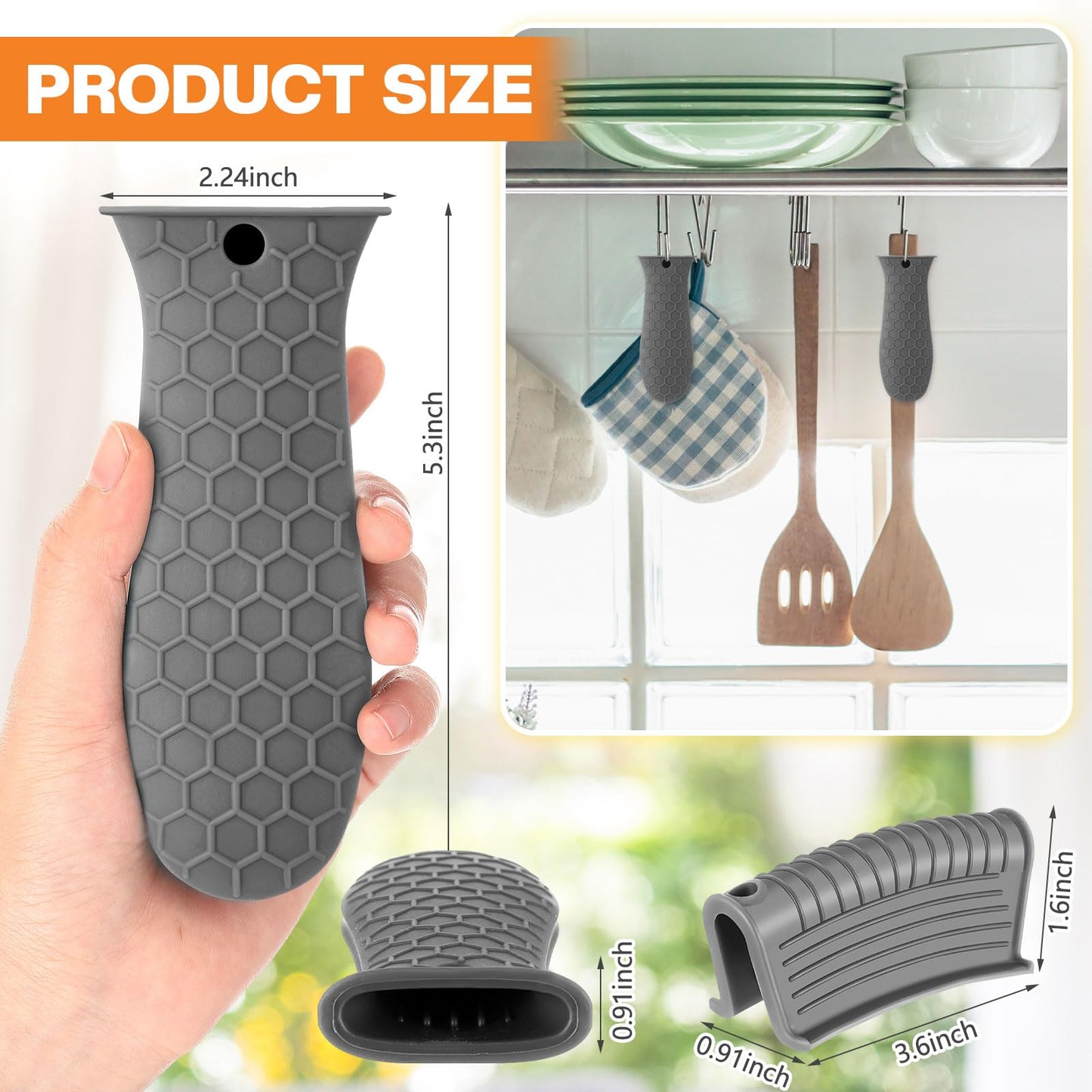 Patelai 8 Pcs Silicone Pot Holders Set Cast Iron Handle Cover Heat Resistant Pot Handle Covers Potholder Non Slip Reusable Pan Sleeve for Frying Pan Kitchen Supplies(Black)