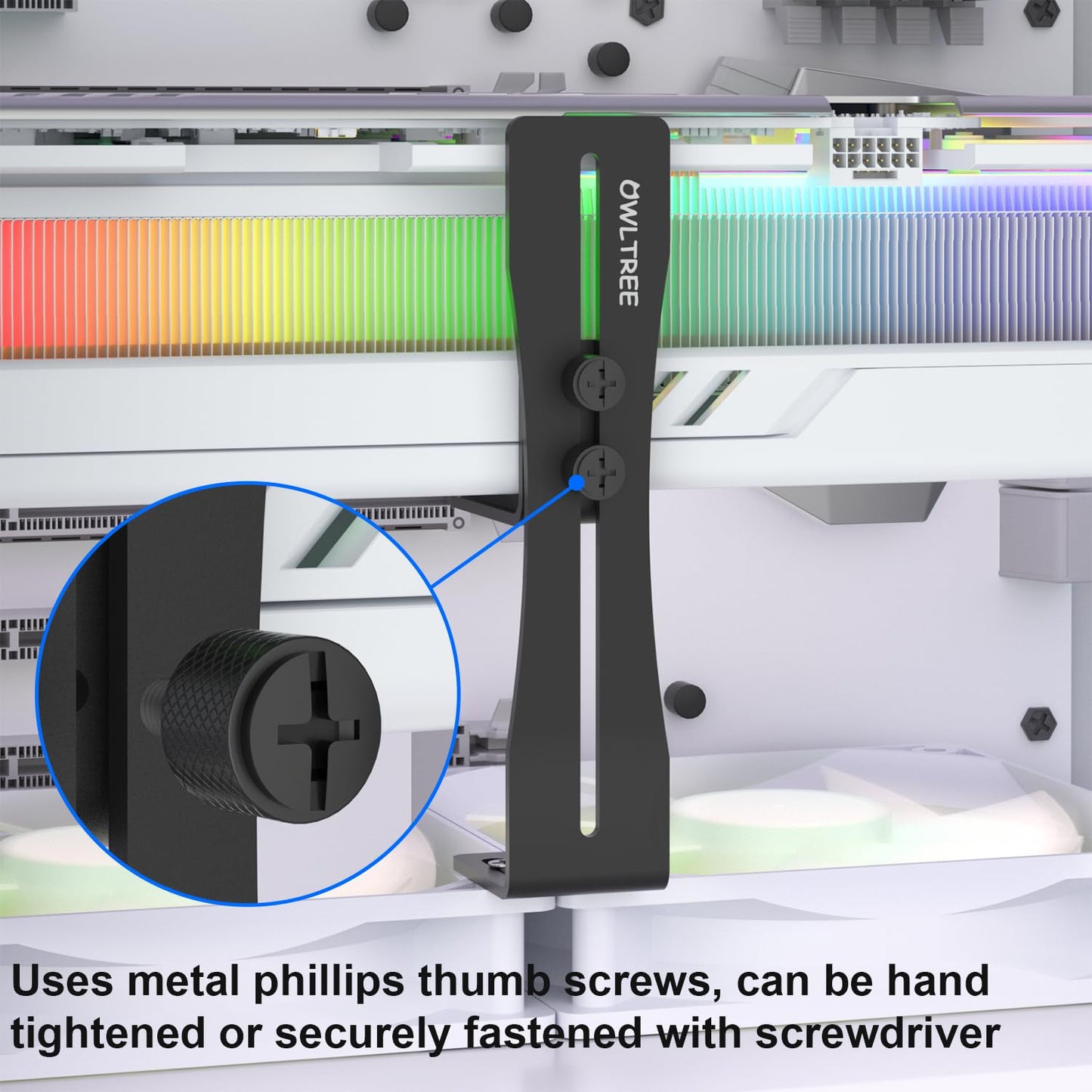 OwlTree GPU-Stützhalterung, Grafikkartenständer, Halterung zur Stabilisierung der GPU-Lüfter, geeignet für 12 cm und 14 cm Lüfter (0,24 bis 4,92 Zoll)