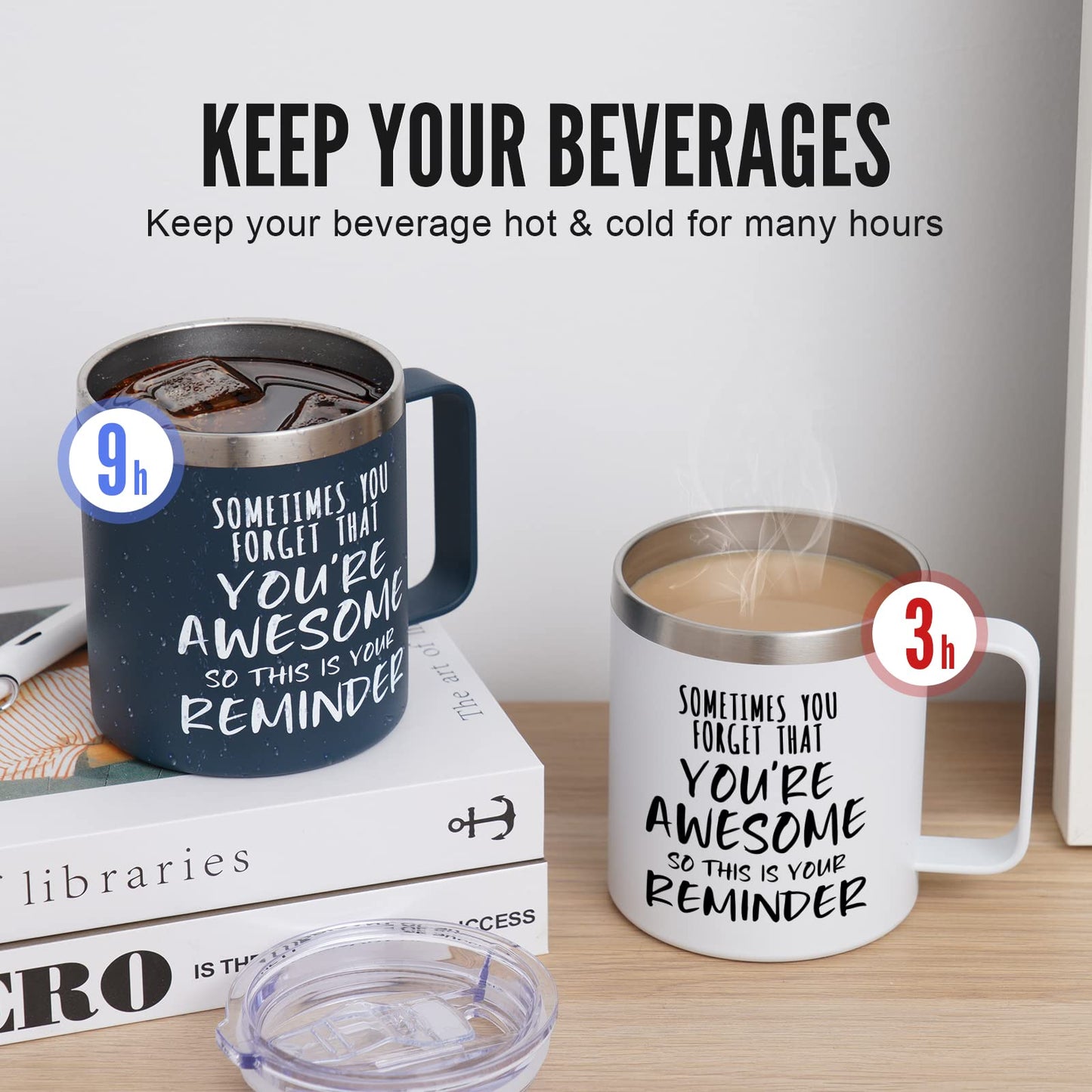 NOWWISH Inspirierender Kaffeebecher für Männer, 414 ml (14 oz) Vakuumisolierter Edelstahlbecher, „Du bist großartig“-Geschenk für Ehemann, Freund, Vater – Marineblau