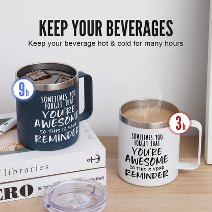 NOWWISH Inspirierender Kaffeebecher für Männer, 414 ml (14 oz) Vakuumisolierter Edelstahlbecher, „Du bist großartig“-Geschenk für Ehemann, Freund, Vater – Marineblau