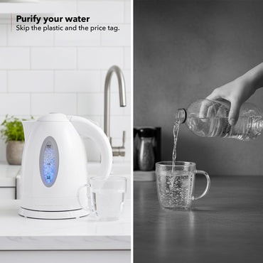 OVENTE Wasserkocher, 1,7 l, Schnellkochfunktion für Kaffee oder Tee, BPA-frei, mit Wasserstandsanzeige, automatischer Abschaltung, Trockengehschutz, Kontrollleuchte und herausnehmbarem Filter, Weiß KP72W