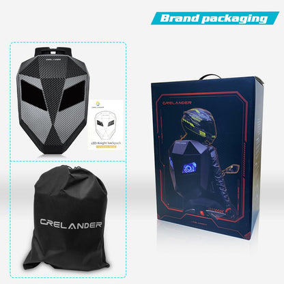 Crelander LED Knight Backpack, 19inch App Control Motorcycle Backpack with DIY Programmable Full Color Screen Waterproof Large Capacity Hard Shell Helmet Bag DIY Pixel Art Animation Laptop Daypack