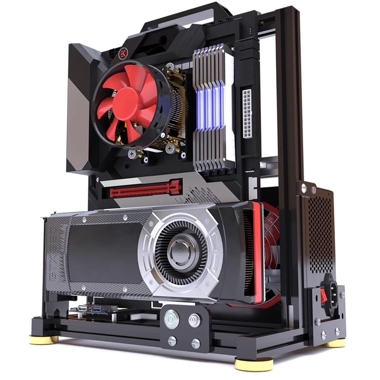 PC-Testbench mit offenem Rahmen, DIY-Motherboard-Gehäuse-Rack aus Aluminium, unterstützt ITX/MATX/ATX (ATX) 120 240 360, Flüssigkeitskühlung, vertikales Übertakten