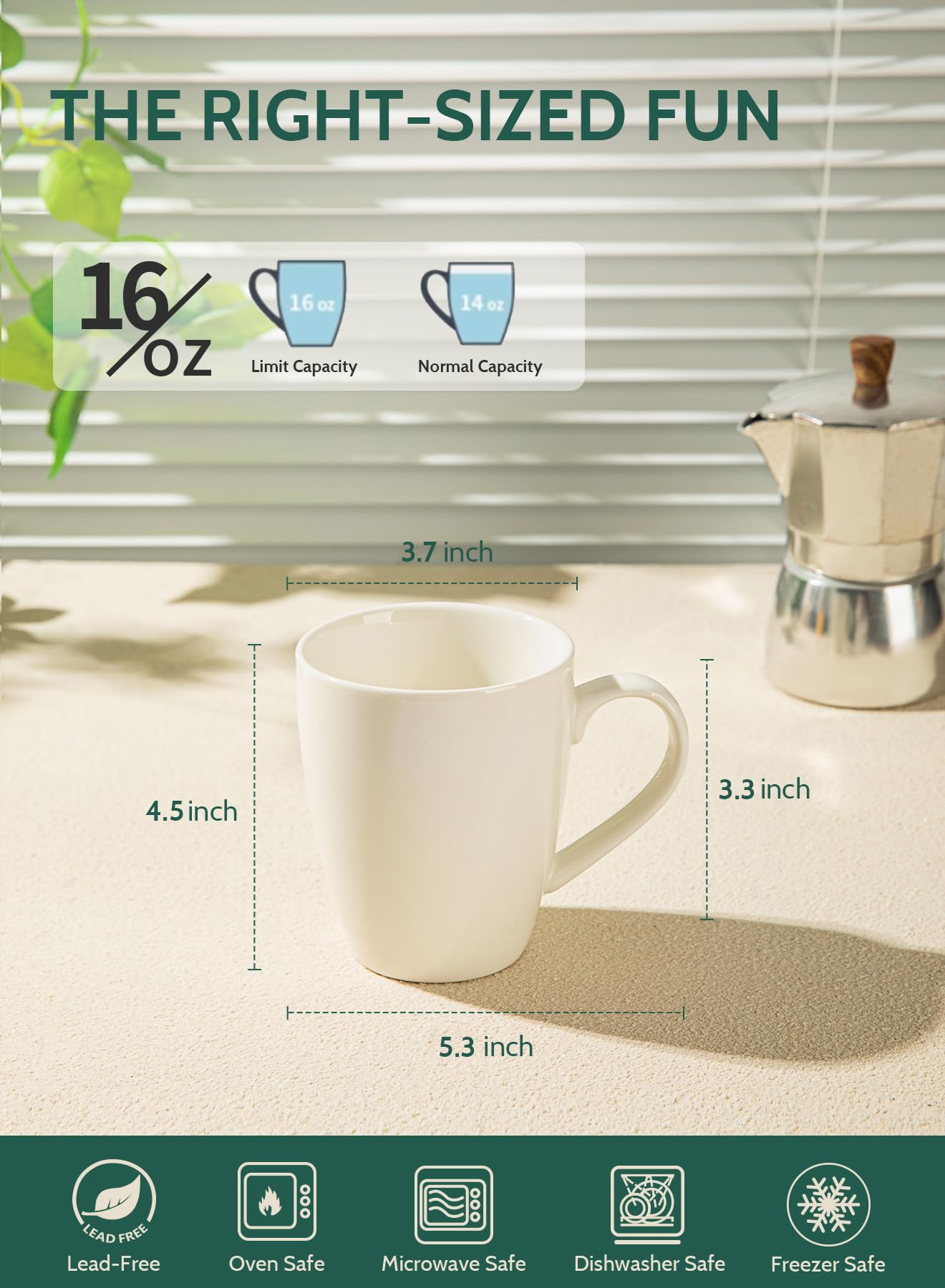 Sweese Porzellan-Kaffeebecher – 473 ml – 6er-Set, Tassen für Latte Macchiato, Tee, Cappuccino, Mokka, Kakao, Weißwein