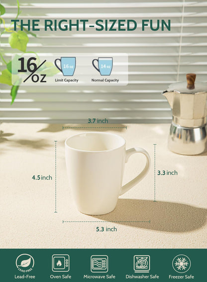 Sweese Porzellan-Kaffeebecher – 473 ml – 6er-Set, Tassen für Latte Macchiato, Tee, Cappuccino, Mokka, Kakao, Weißwein