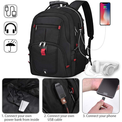 NUBILY Laptop-Rucksack, 17 Zoll, wasserdicht, extra groß, TSA-konform, diebstahlsicher, ideal für Uni, Business und Freizeit, mit USB-Ladeanschluss, Gaming-Rucksack für Damen und Herren, Schwarz, 45 l