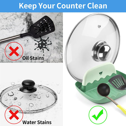 Löffel- und Deckelablage – 2er-Pack Löffelablage mit Deckelhalter, saubere und tropffreie Löffelablage für Herdplatten, hitzebeständige Utensilienablage für Löffel, Topfdeckel, Pfannenwender, Küchenutensilien, Gabeln (Grün)