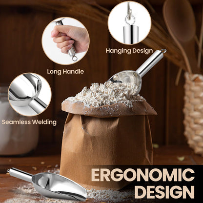 OLESBUR 12oz Stainless Steel Ice Scoop for Freezer - Dishwasher Safe Metal Scooper with Long Handle for Ice Machines, Buckets, Dog Food, Flour, and Canisters - Ideal for Bar, Parties & Weddings