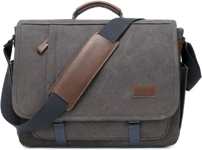 PPOBOW Canvas Messenger Bag für Herren, wasserdichte Business-Tasche für Herren, Vintage Canvas Laptoptasche (Grau)