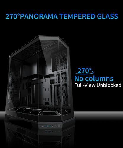 MUSETEX PC-Gehäuse, vertikale GPU-Montage, 5 vorinstallierte PWM-ARGB-Lüfter, Unterstützung für 360-mm-Radiatoren, ATX-Midi-Tower-Gaming-PC-Gehäuse mit USB-C-Anschluss, 270°-Vollbild-Seitenwand aus gehärtetem Glas, Schwarz, GR3